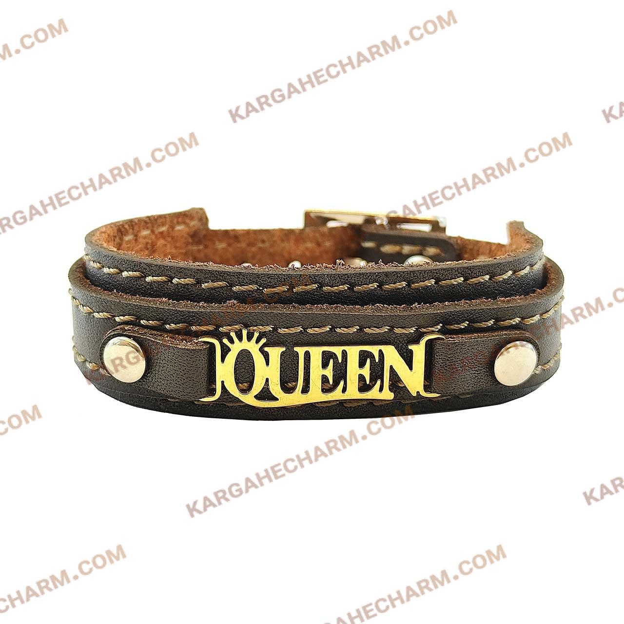 دستبند چرم طرح پلاک کویین دستبند چرم طرح پلاک کویین