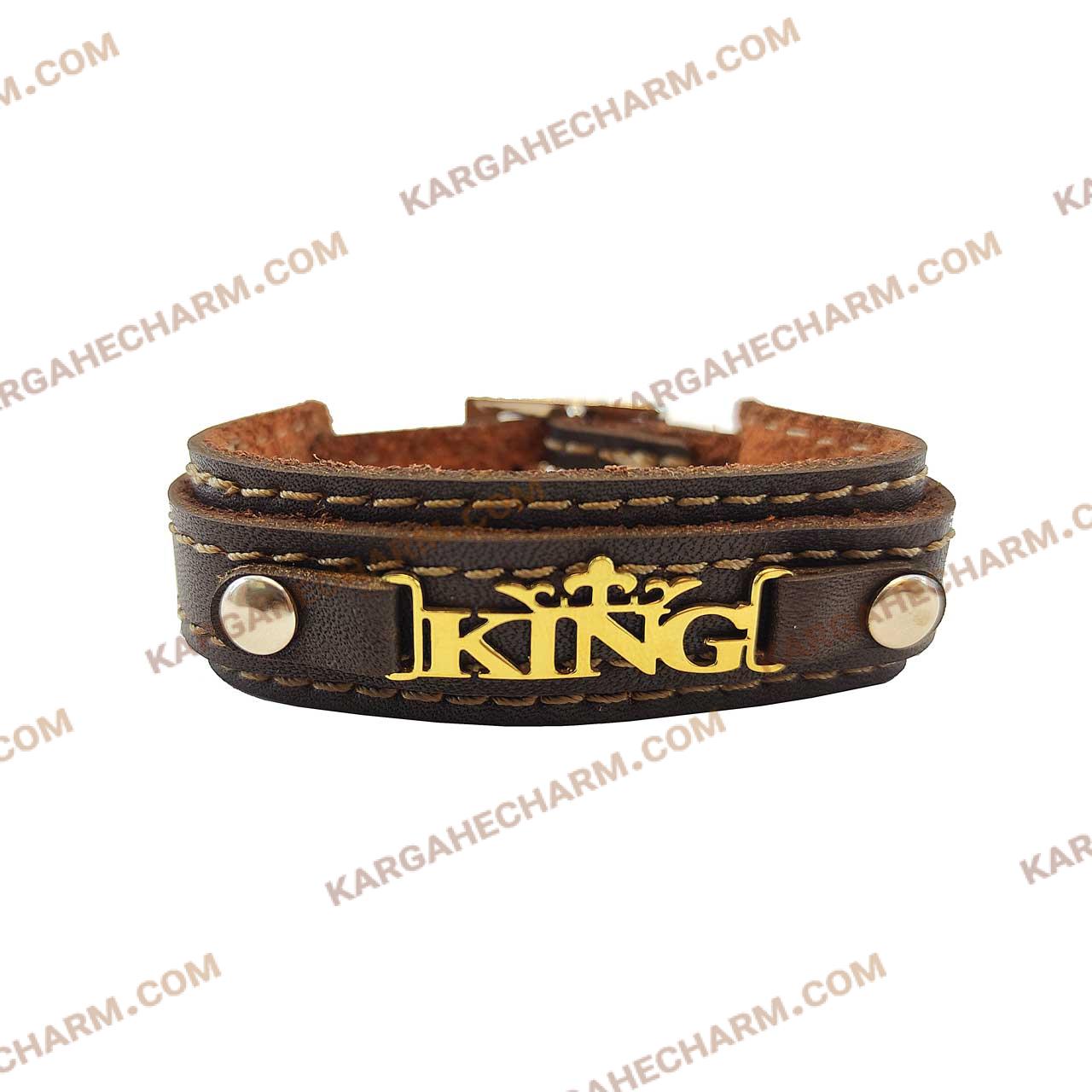 دستبند چرم طرح پلاک کینگ دستبند چرم طرح پلاک کینگ