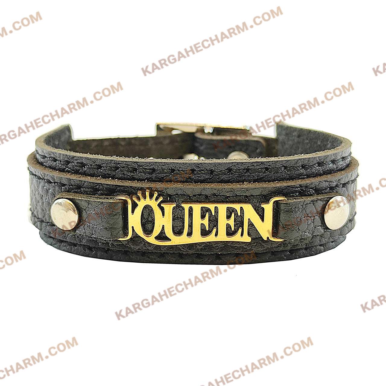 دستبند چرم طرح پلاک کویین دستبند چرم طرح پلاک کویین