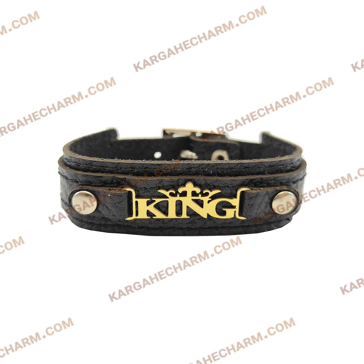دستبند چرم طرح پلاک کینگ دستبند چرم طرح پلاک کینگ