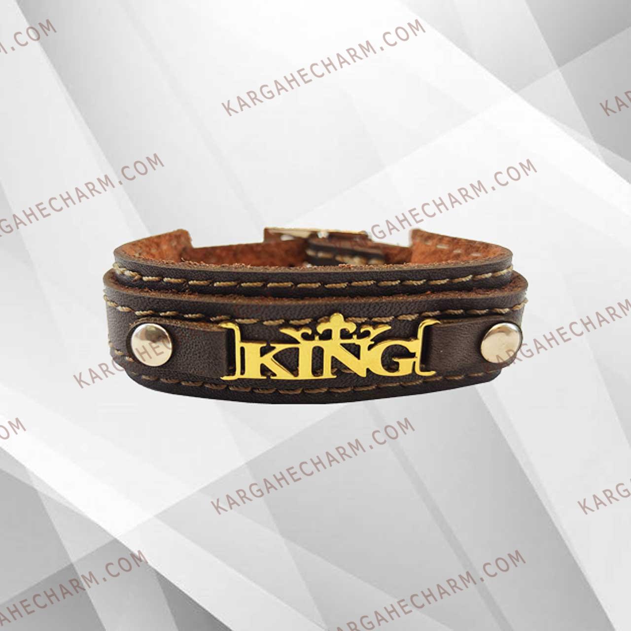 دستبند چرم طرح پلاک کینگ دستبند چرم طرح پلاک کینگ