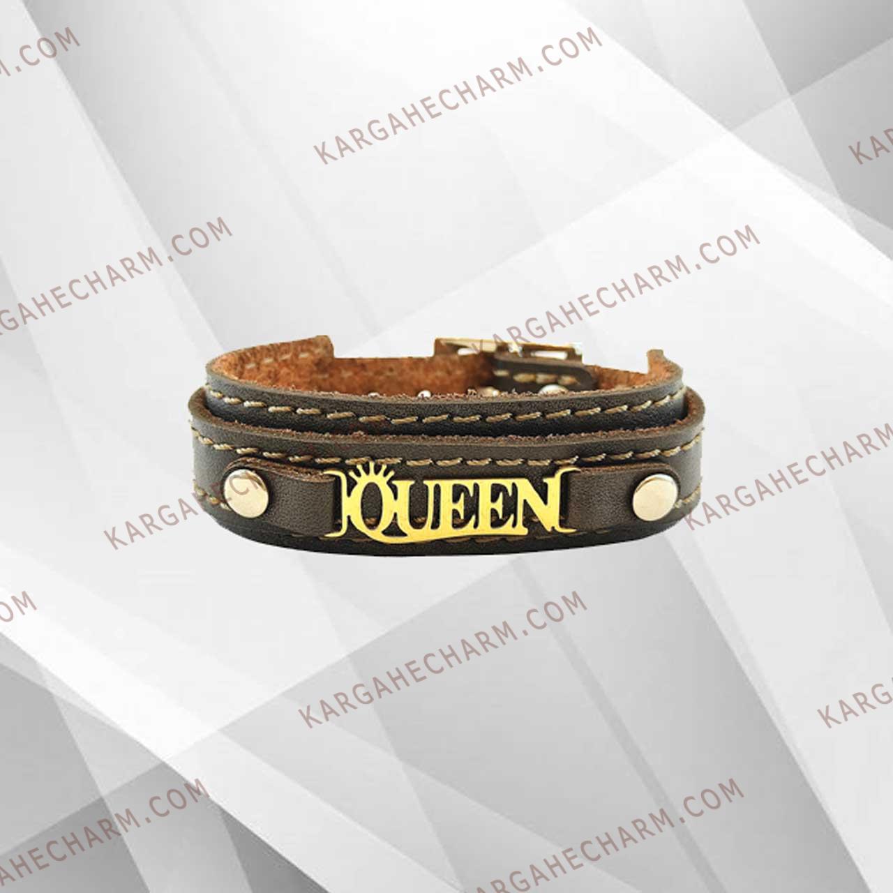 دستبند چرم طرح پلاک کویین دستبند چرم طرح پلاک کویین