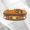 دستبند چرم طرح پلاک ورساچه طلایی