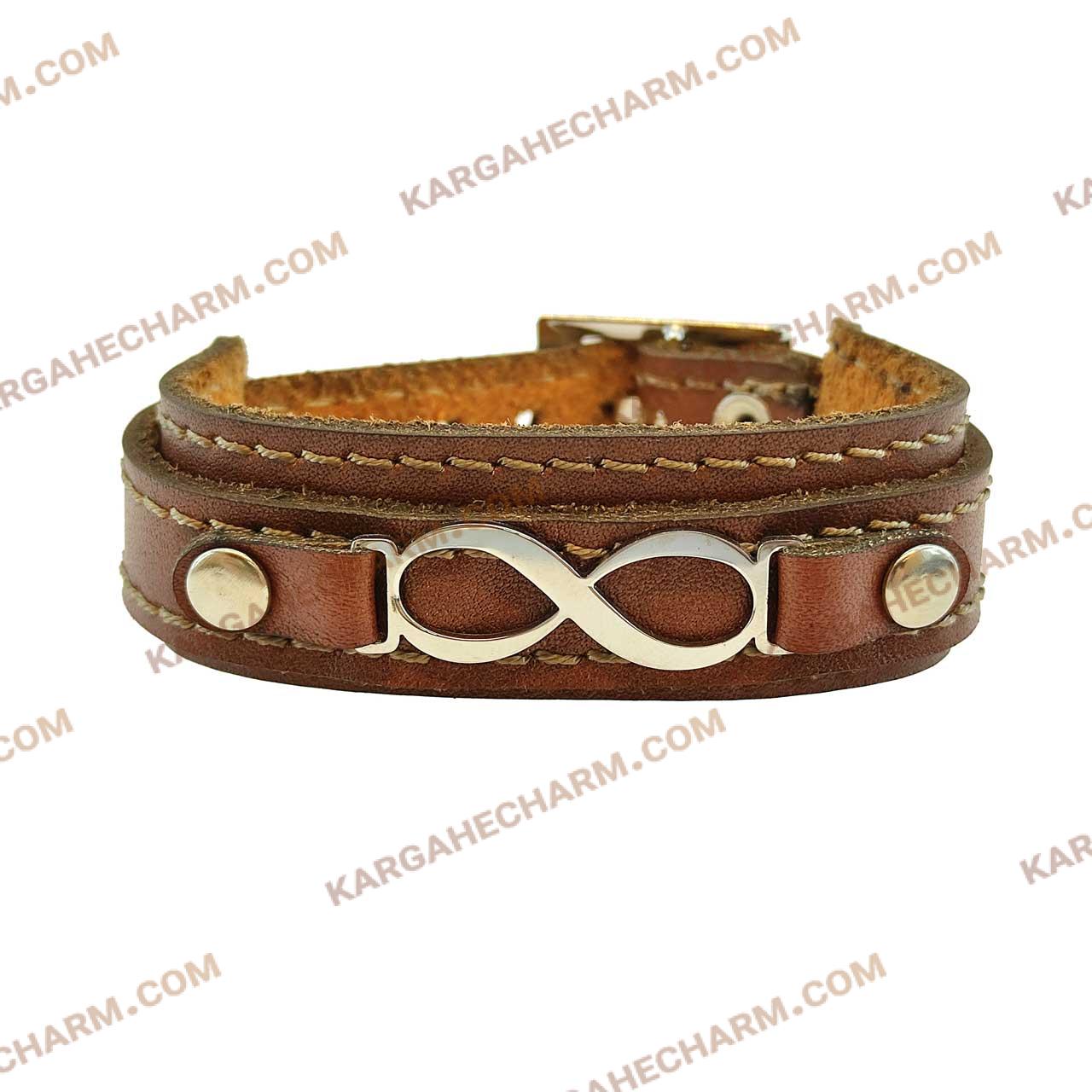 دستبند چرم طرح پلاک بینهایت دستبند چرم طرح پلاک بینهایت